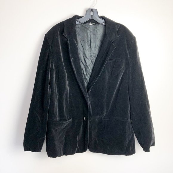 Vintage Jackets & Blazers - Vintage Velvet 2 Button Oversized Blazer Black